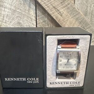 Kenneth Cole Men’s Silver Dial Watch with Brown Leather Strap